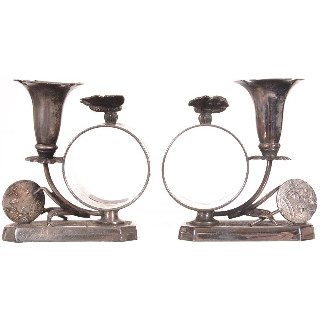 Pair Figural Silver-plate Napkin Rings with Bud Vases (1 of 3)