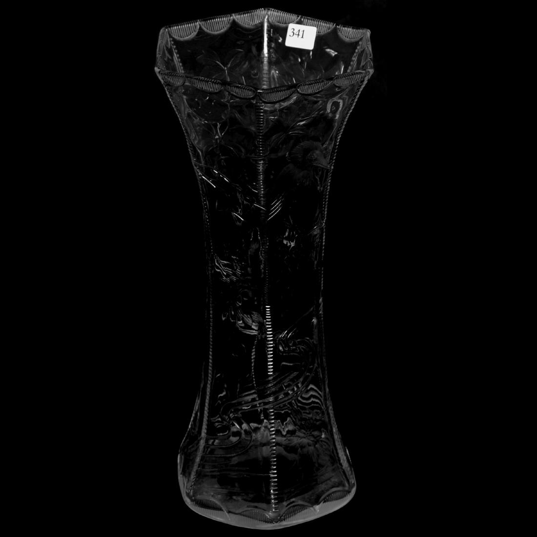 Six-Sided Vase: Six-Sided Vase 13.5" - Finely Engraved Branch Blossom and Stream Dï¿½cor with Kingfisher Highlights - Attributed to Stevens And Williams