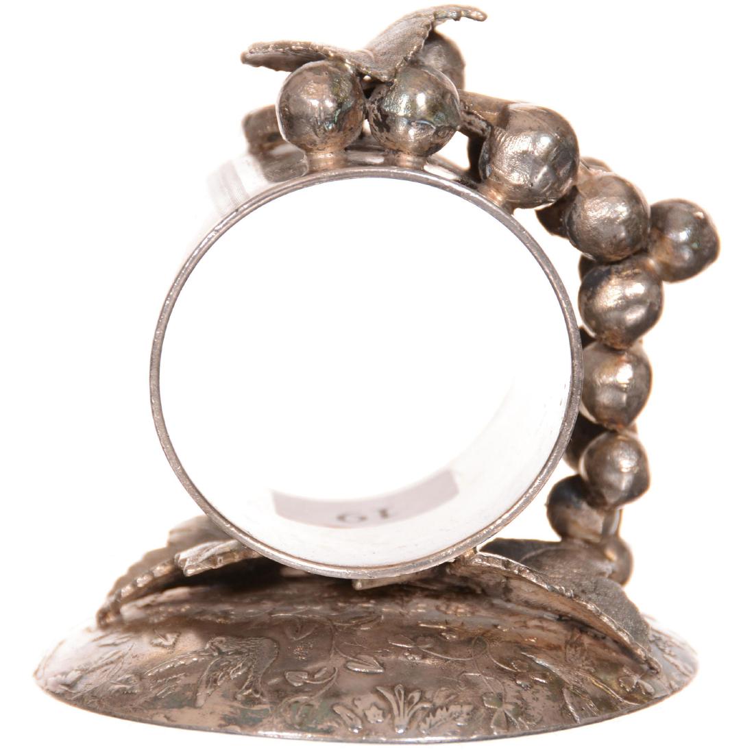 Victorian Silverplate Napkin Ring: Victorian Silverplate Napkin Ring 3" X 3" - Acme #731 - Cluster of Fruit Cascading Down Ring - Disk Shaped Base with Bird and Floral Design