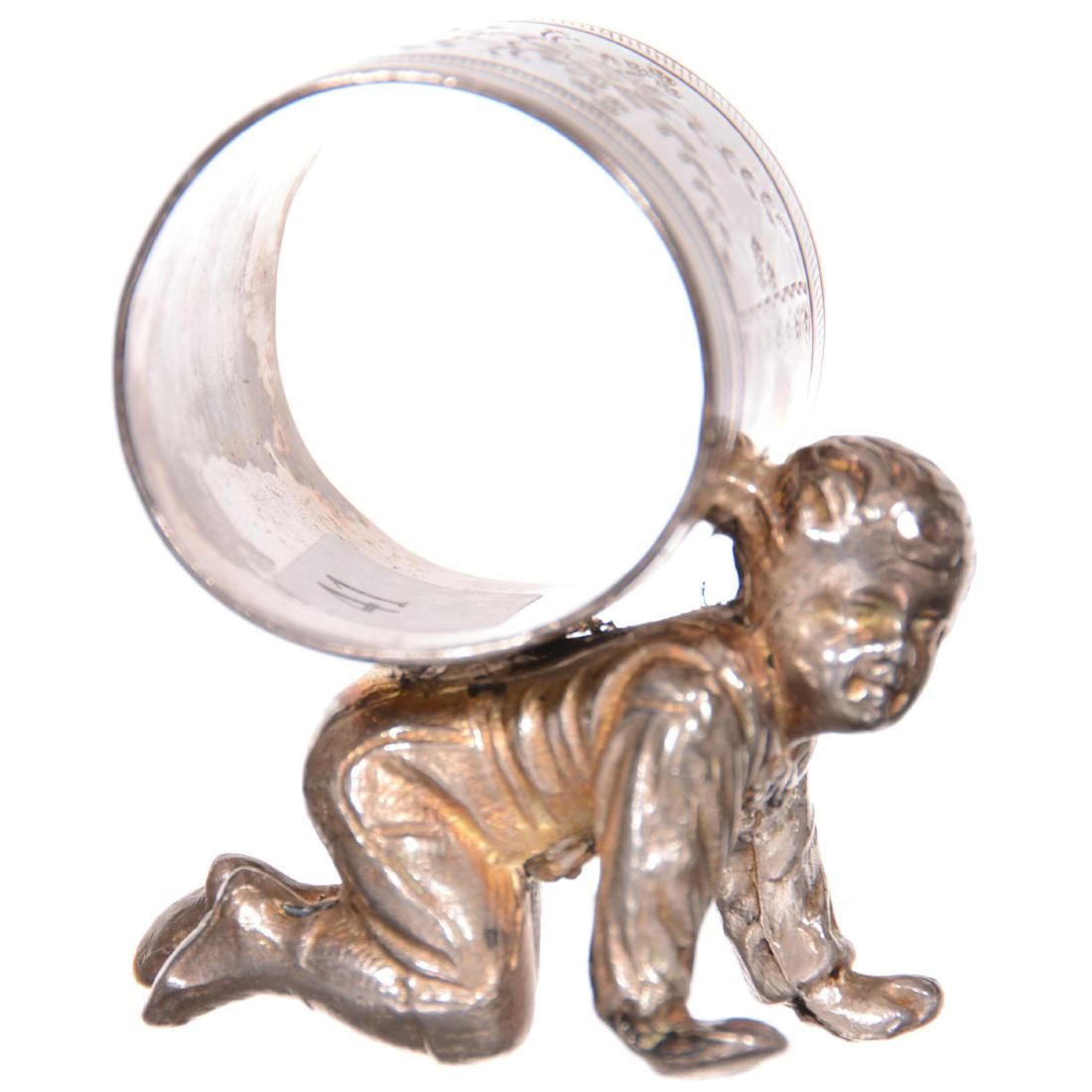 Victorian Silverplate Napkin Ring: Victorian Silverplate Napkin Ring 2.75" X 2.5" - No Maker's Mark Visible - Child Crawling with Ring on Back