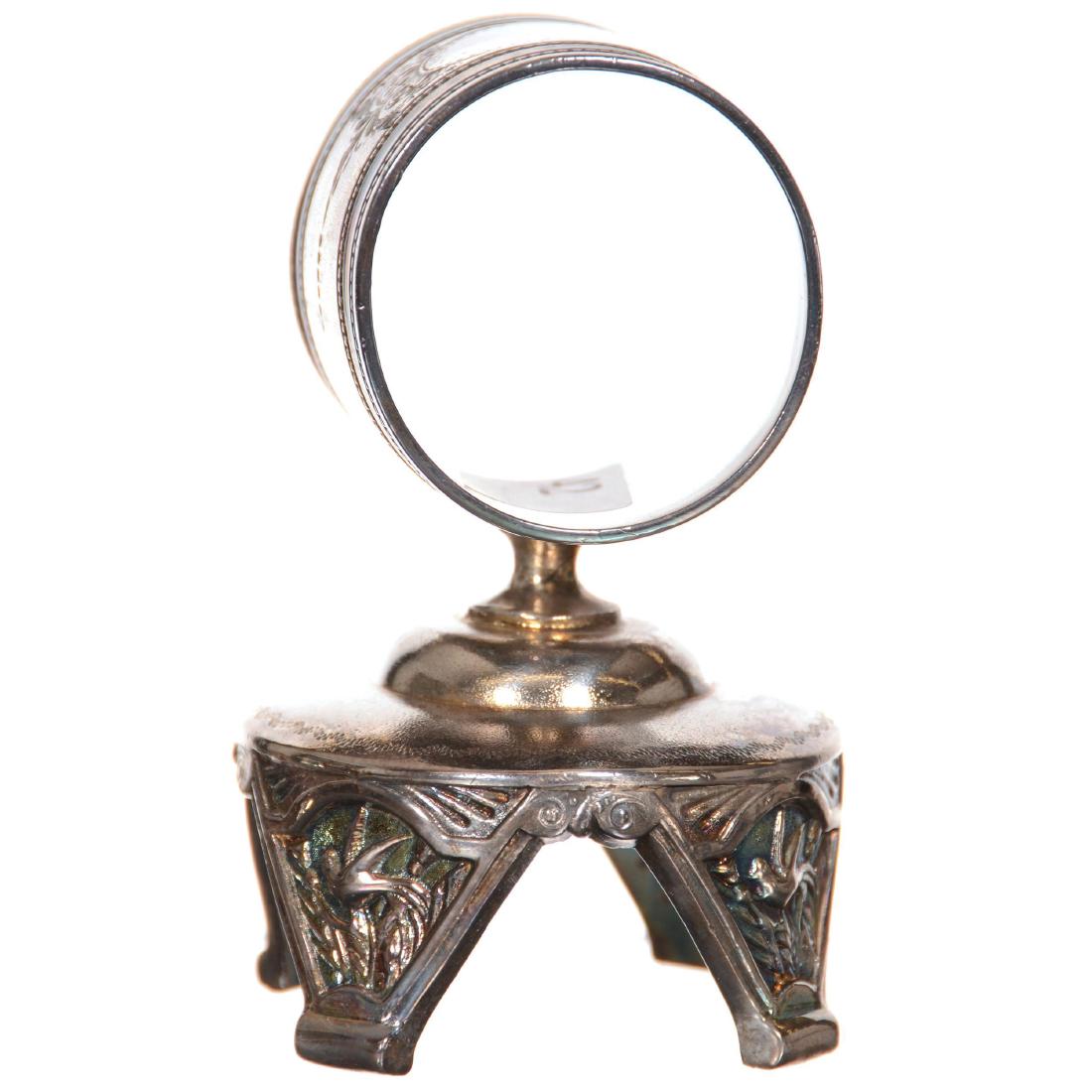 Victorian Silverplate Napkin Ring: Victorian Silverplate Napkin Ring 3.75" X 2.25" - Adelphi #210 - Pedestal Footed Base with Bird Design