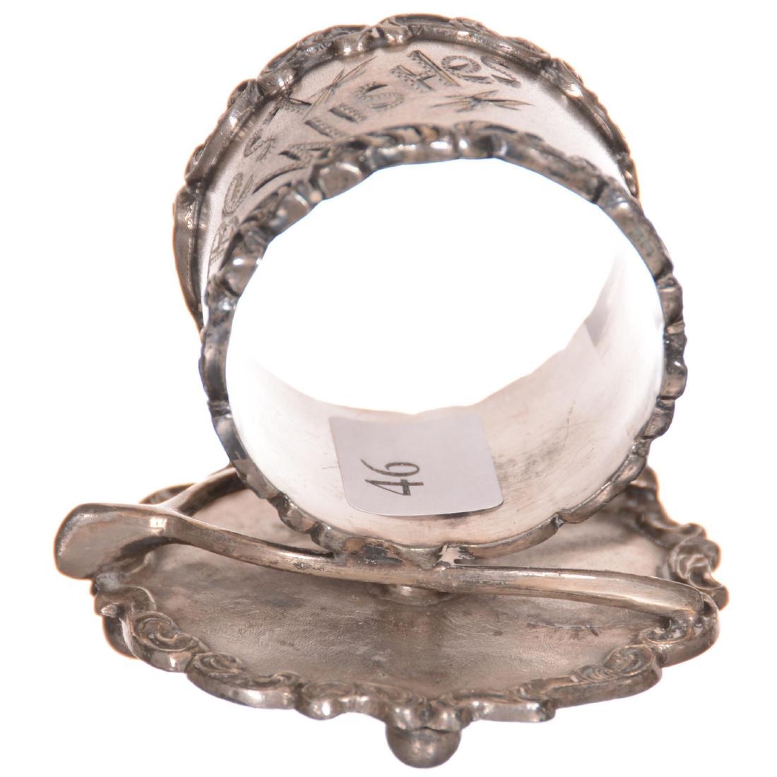 Victorian Silverplate Napkin Ring: Victorian Silverplate Napkin Ring 2.5" X 2.75" - Pelton Bros. #30 - Disk Shaped Base with Wishbone - Engraved "Best Wishes"
