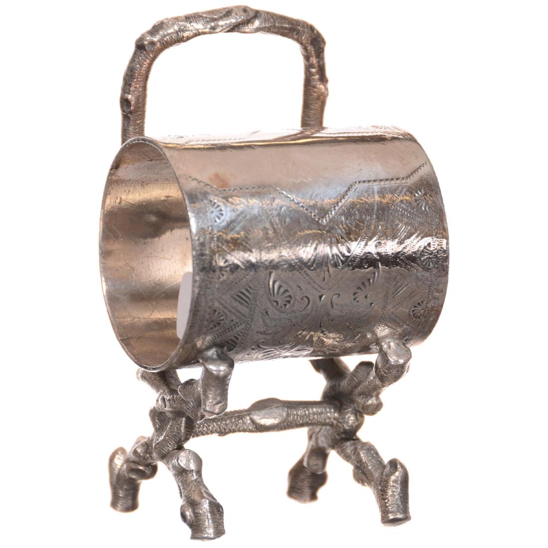 Victorian Silverplate Napkin Ring: Victorian Silverplate Napkin Ring 3.75" X 2" - No Maker's Mark Visible - Ring On "Branch" Feet