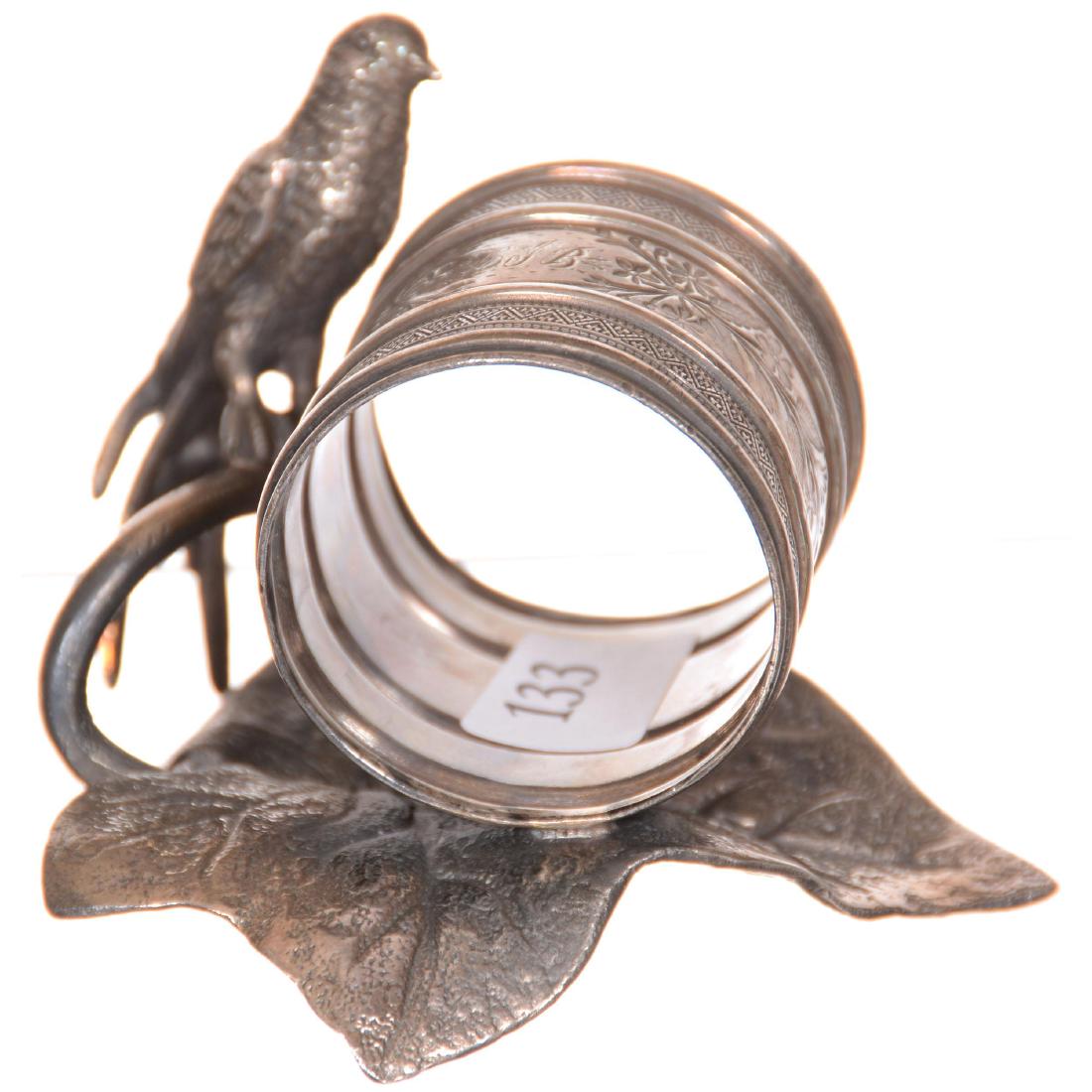 Victorian Silverplate Napkin Ring: Victorian Silverplate Napkin Ring 2.75" X 3.5" - Meriden #202 - Bird and Large Leaf