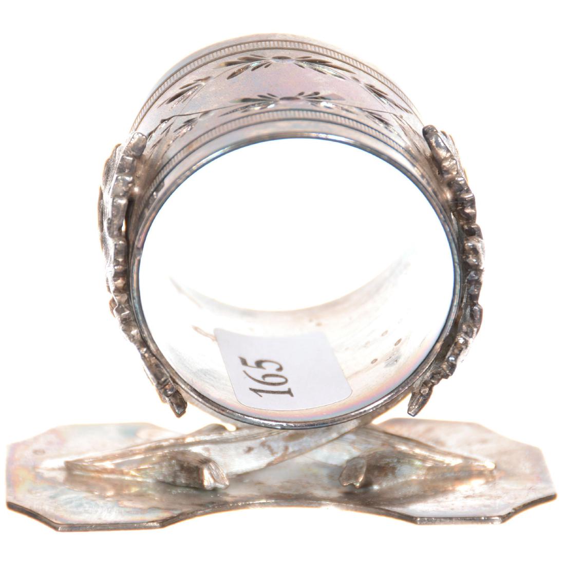 Victorian Silverplate Napkin Ring: Victorian Silverplate Napkin Ring 2.25" X 3" - Maker's Mark Difficult to Decipher - Model #218 - Ring Upheld by Oak Leaves