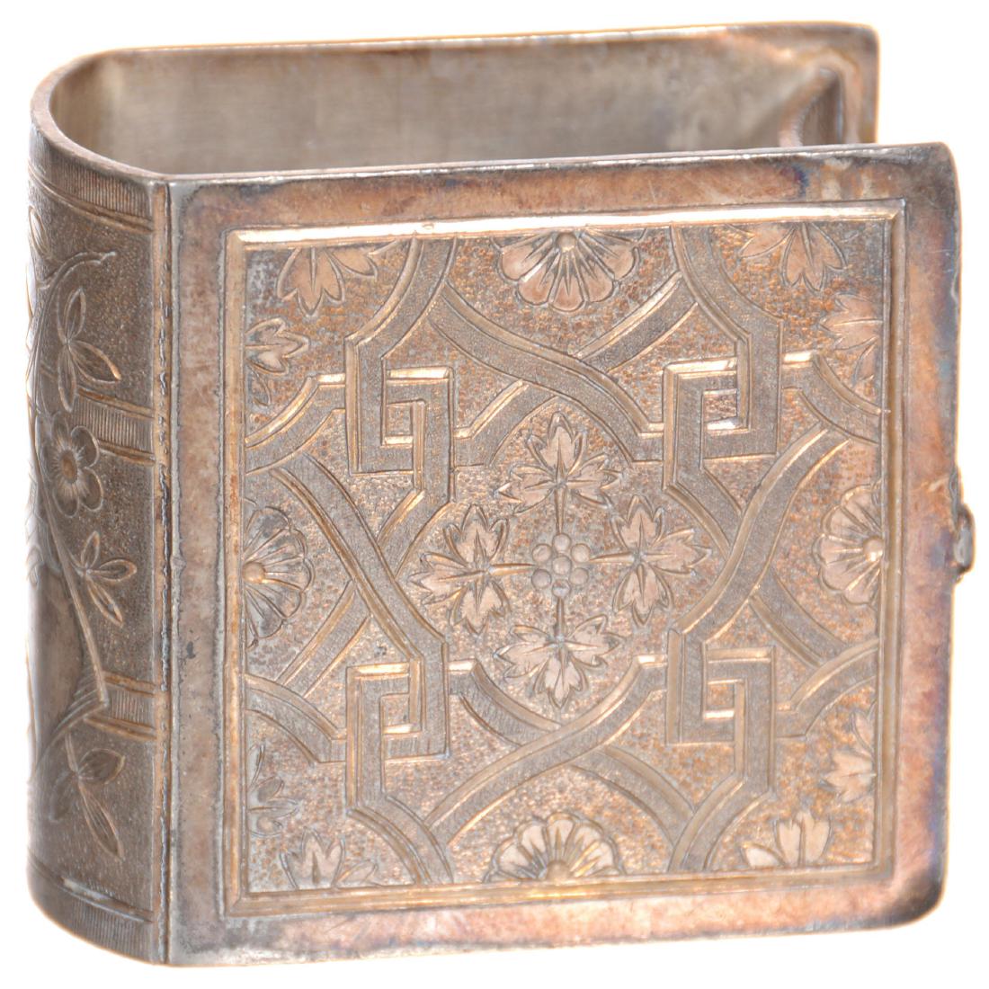 Victorian Silverplate Napkin Ring: Victorian Silverplate Napkin Ring 2" X 2.25" - Book Shaped Ring with No Maker's Mark Visible