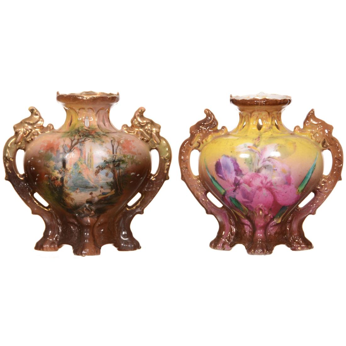 (2) Royal Bayreuth (Blue Mark) Two-Handled Vases (1 of 3)