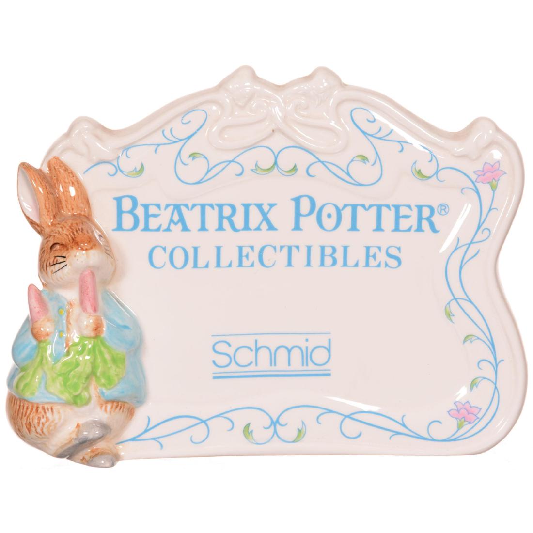 Porcelain Counter Top Display Sign: Porcelain Counter Top Display Sign 4.25" X 5.75" - "Beatrix Potter Collectibles" - Dated 1987