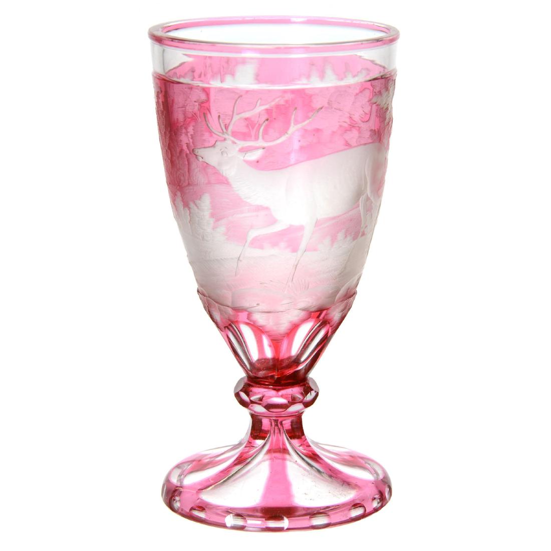 Bohemian Cranberry Cut to Clear Goblet (1 of 2)
