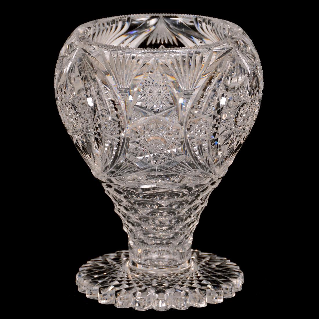 Rolled Rim Tazza Vase, American Brilliant Cut Glass: Rolled Rim Tazza Vase, American Brilliant Cut Glass 8.5" X 6.5" - Venetian Pattern by Fry - Fabulous Design and Shape - Full Scalloped Hobstar Foot - Excellent Quality