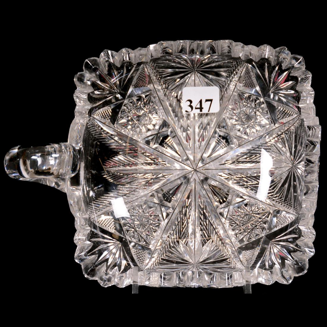 Square Handled Nappy, American Brilliant Cut Glass: Square Handled Nappy, American Brilliant Cut Glass 5.75" Square, Overall 7" - Palm Pattern by Taylor Brothers