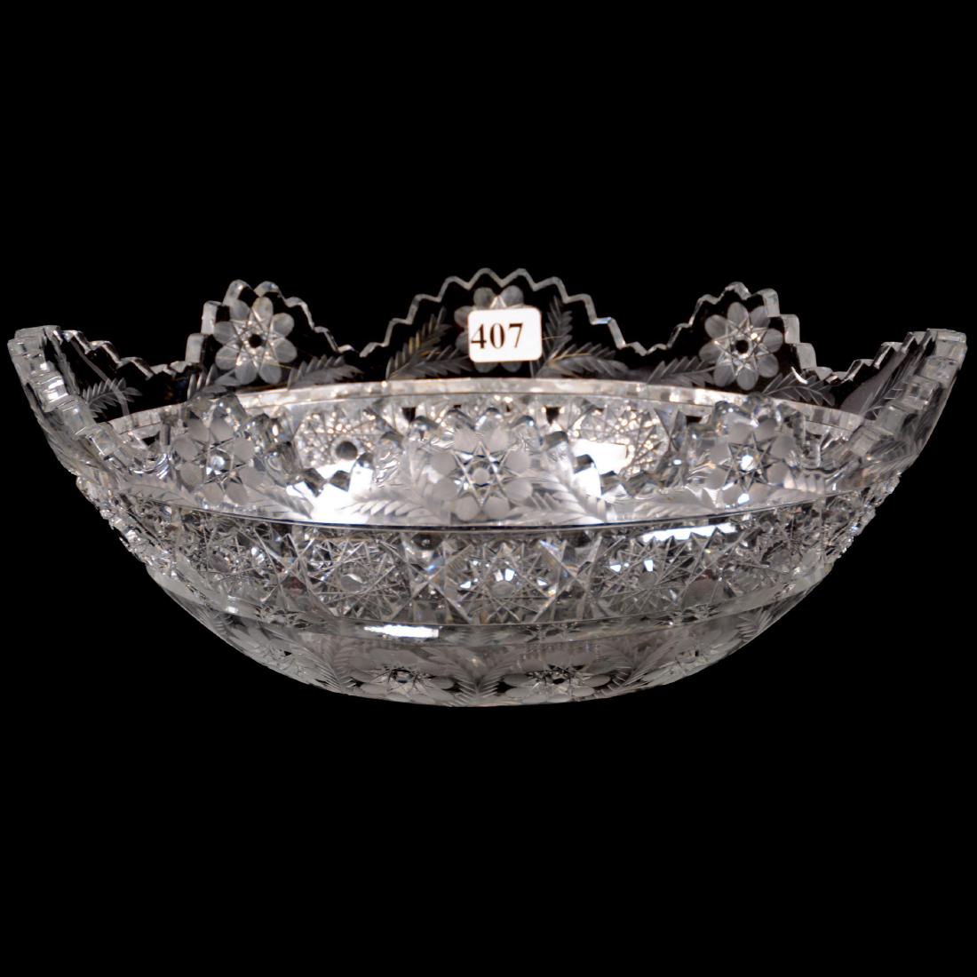 Banana Bowl, American Brilliant Cut Glass: Banana Bowl, American Brilliant Cut Glass 4" X 11.25" - Pershing Pattern by Fry
