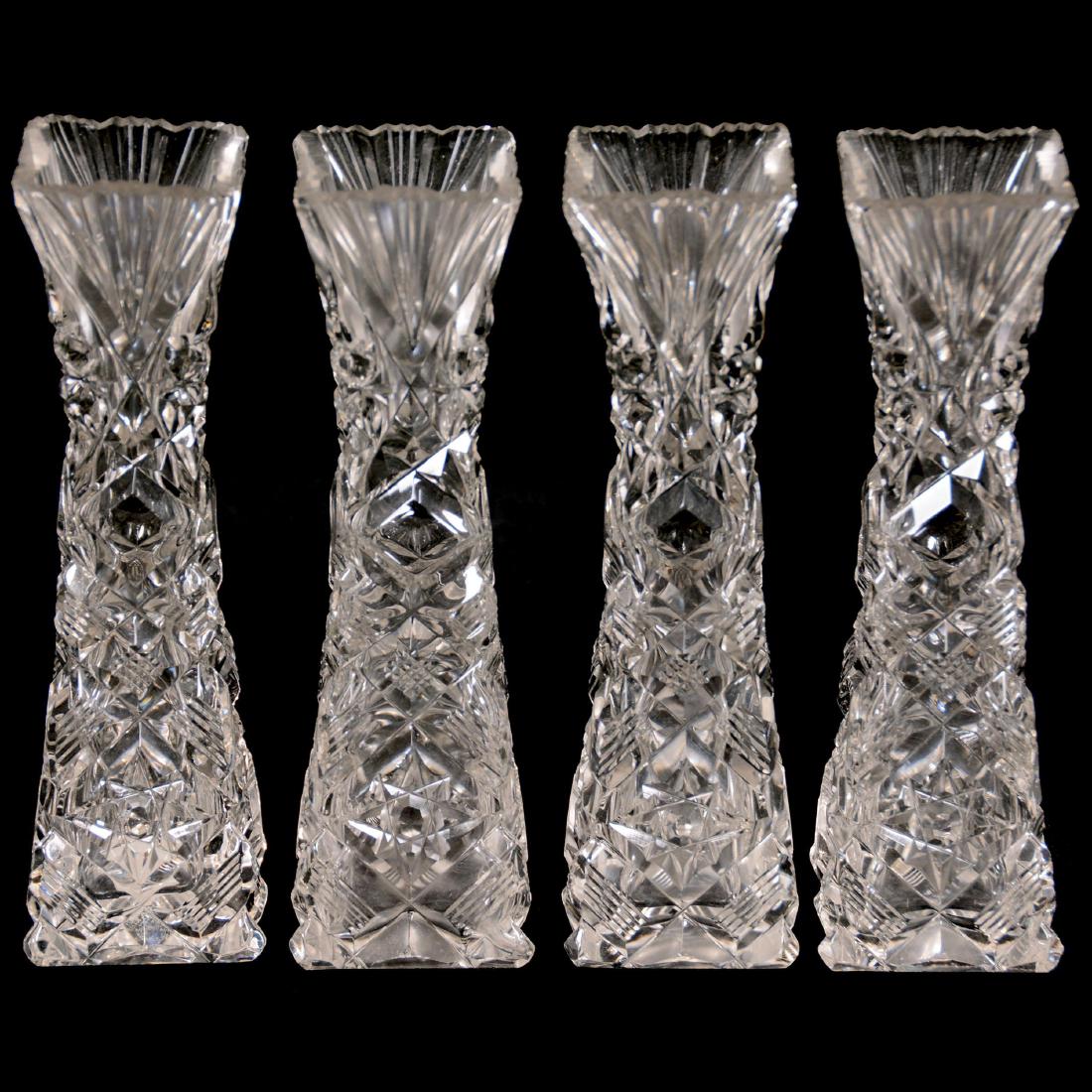 (4) Square Bid Vases, American Brilliant Cut Glass (1 of 2)
