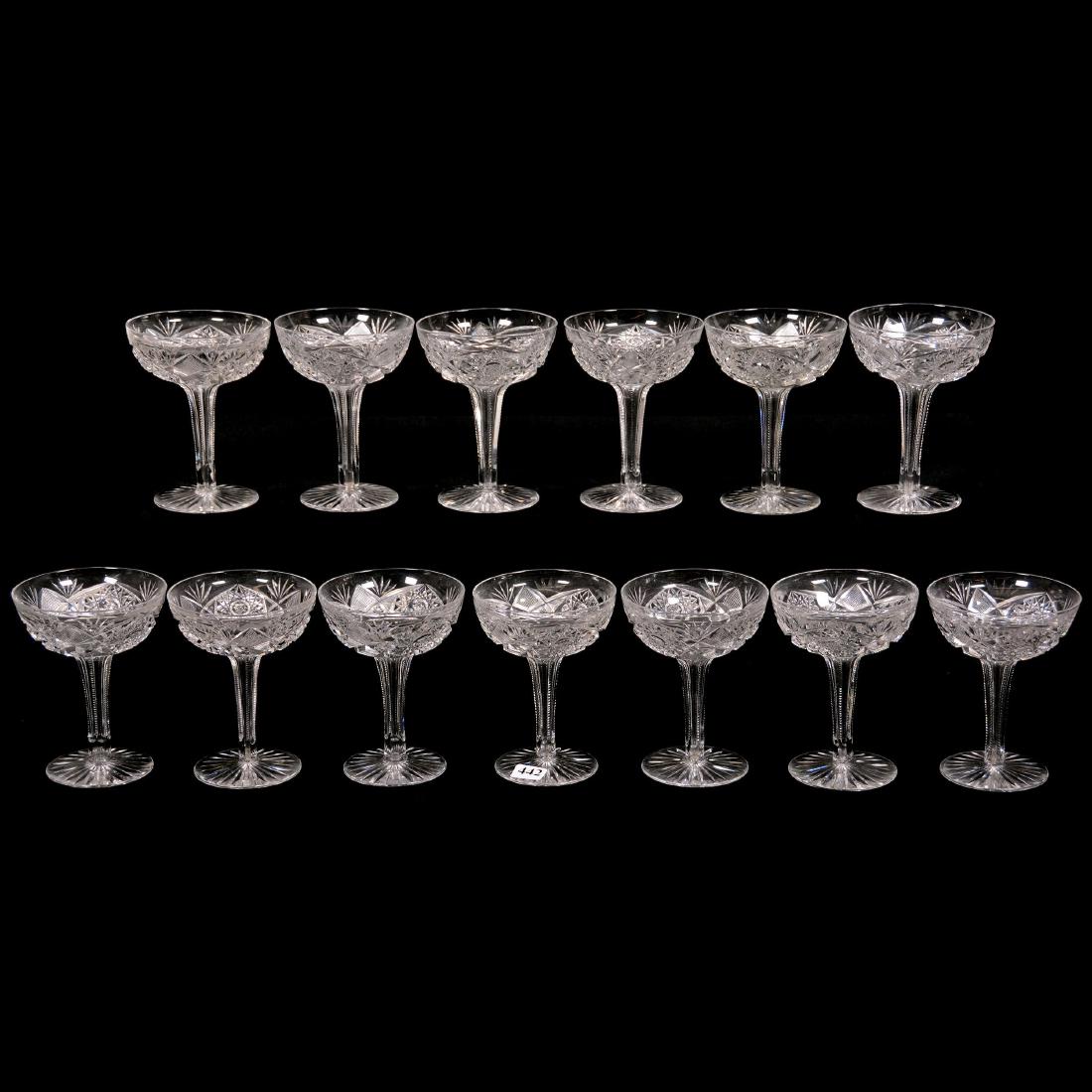 (13) Hollow Stem Champagne Glasses, American Brilliant (1 of 3)