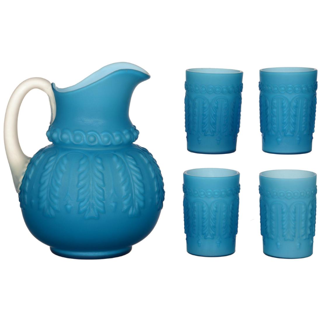 Frosted Blue Cased Art Glass Water Set (1 of 5)