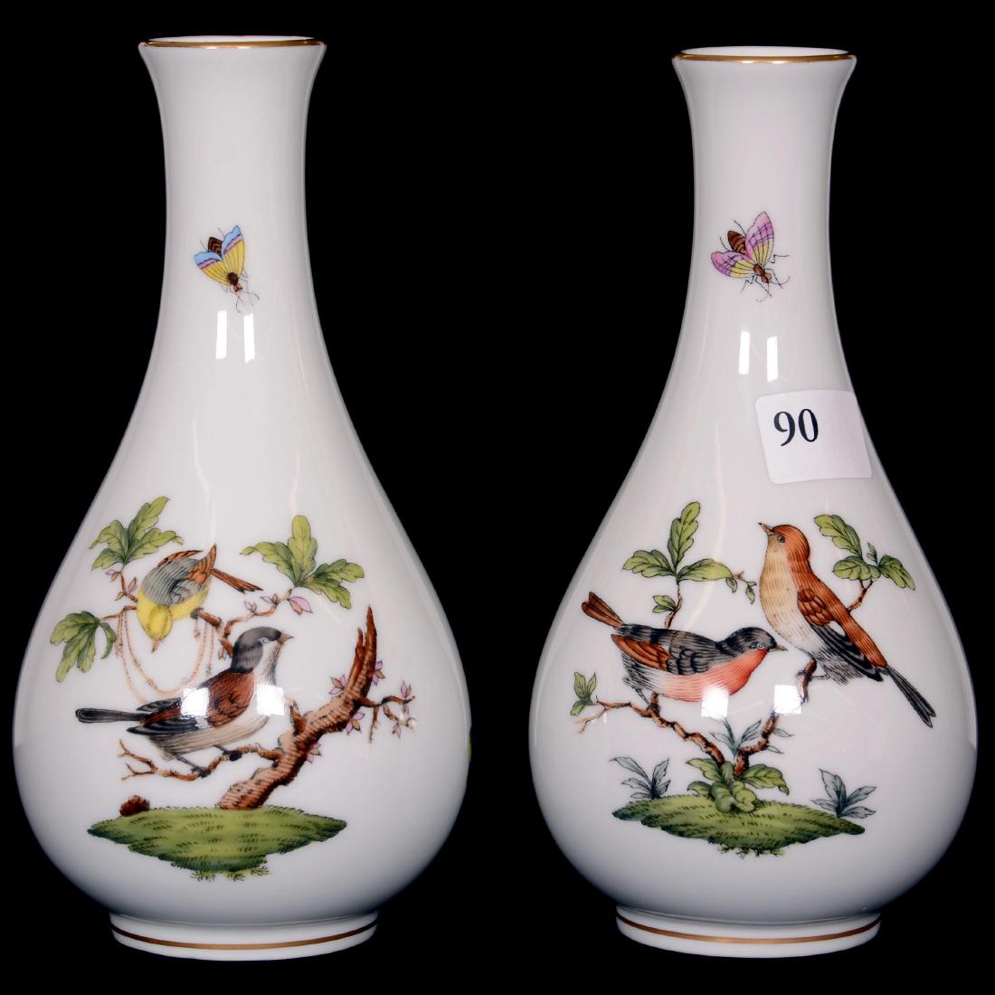 (2) Herend Hungary Porcelain Hand Painted 6" Bud Vases (1 of 2)