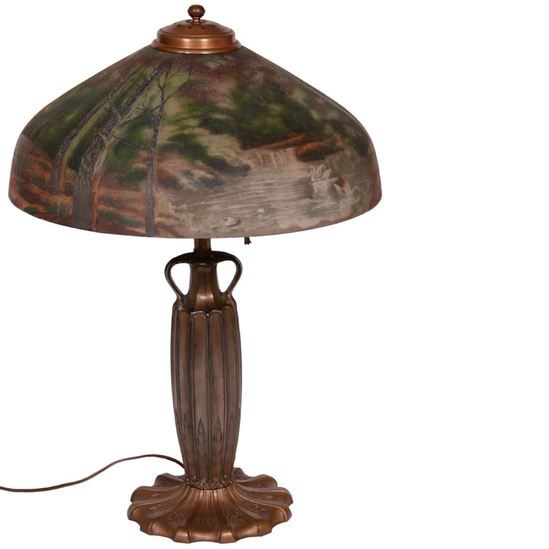 Table Lamp with Reverse Painted and Exterior Painted Sh (1 of 5)