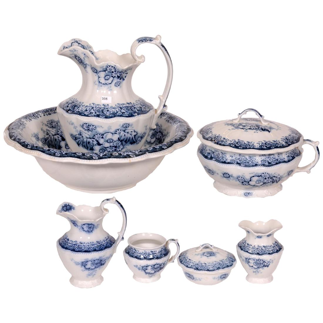 Seven Piece Flow Blue Pitcher & Bowl Set (1 of 3)