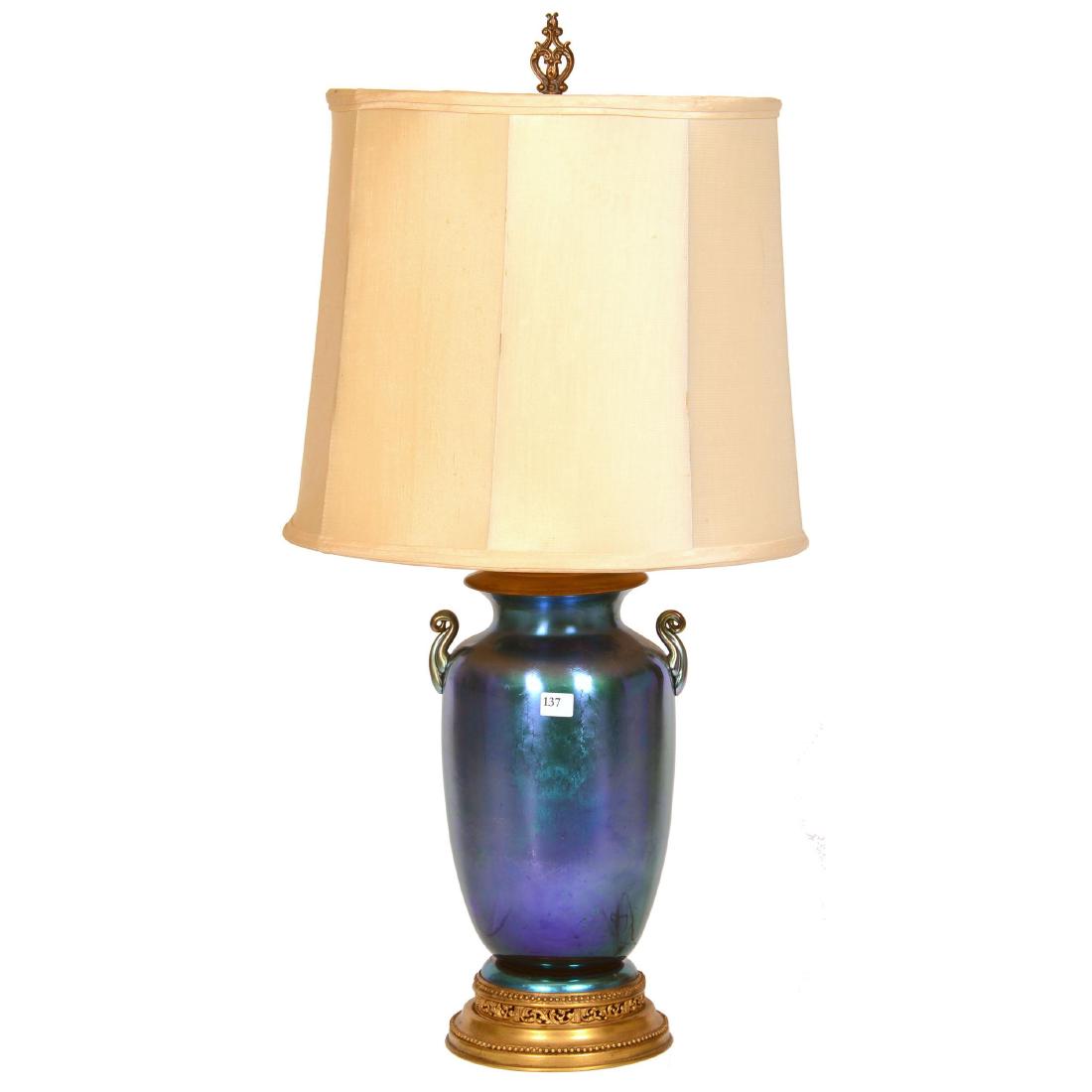 Steuben Blue Aurene Table Lamp