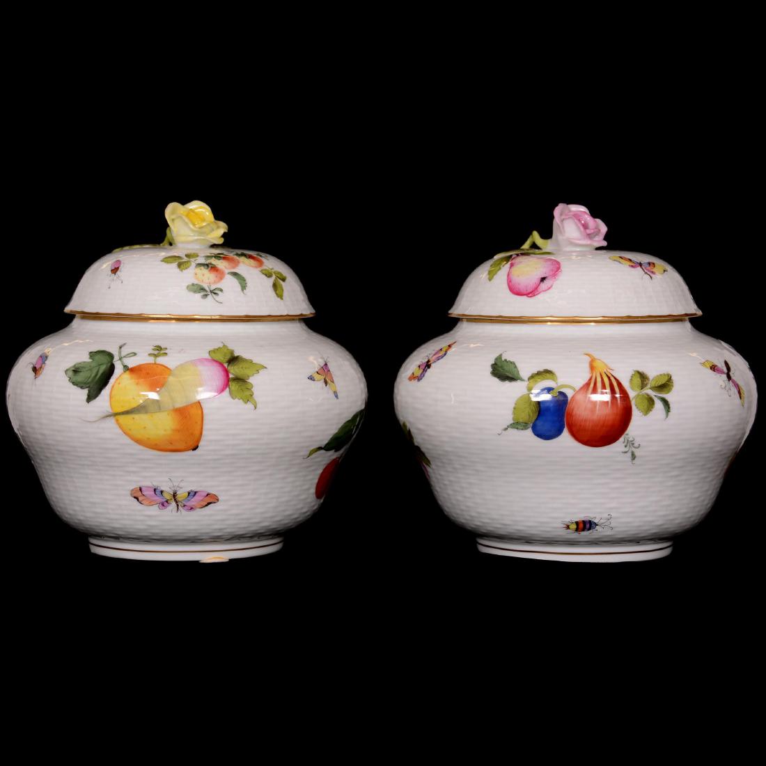 (2) Herend Hungary Porcelain Hand Painted Covered Jars (1 of 3)