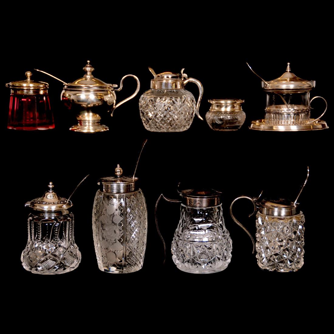 (9) Assorted Sterling Silver and Cut-Glass Mustard Jars (1 of 4)