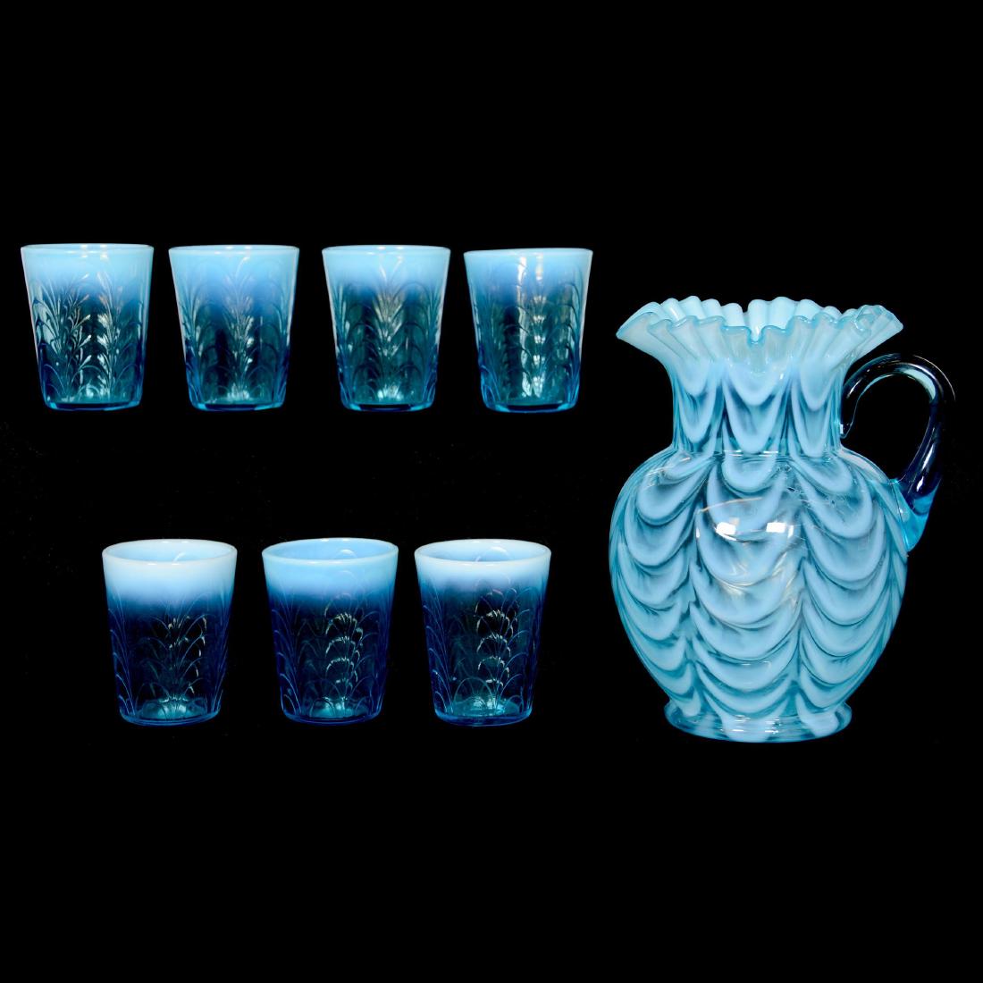 EAPG Blue Opalescent Curtain Optic Waterset (1 of 3)