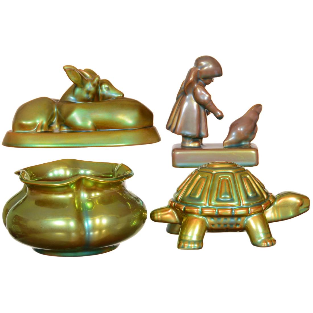 (4) Zsolnay Art Pottery Items (1 of 2)