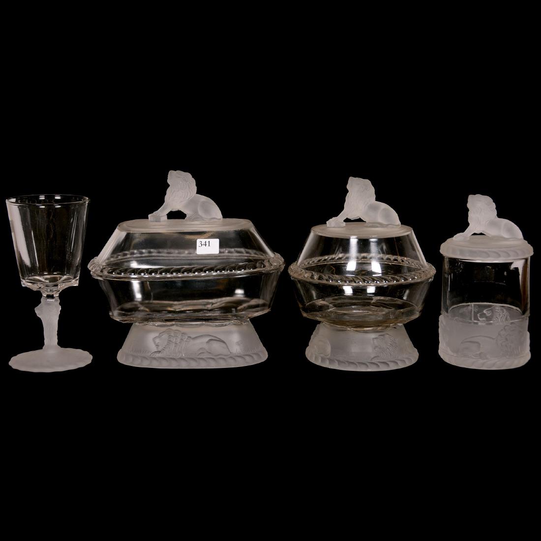 (4) Original Frosted Lion Pattern Glass Items (1 of 3)