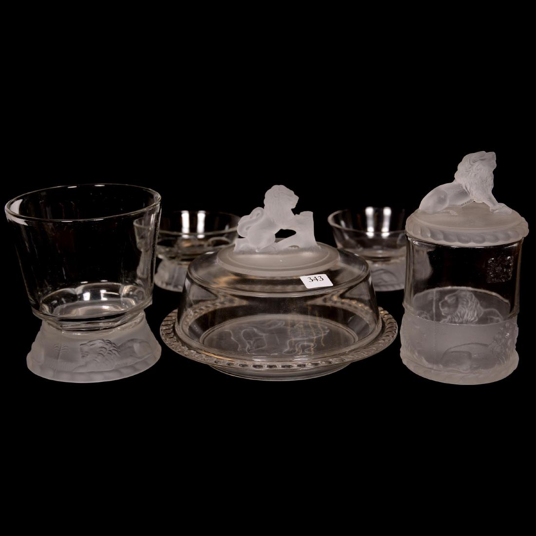 (5) Original Frosted Lion Pattern Glass Items (1 of 4)