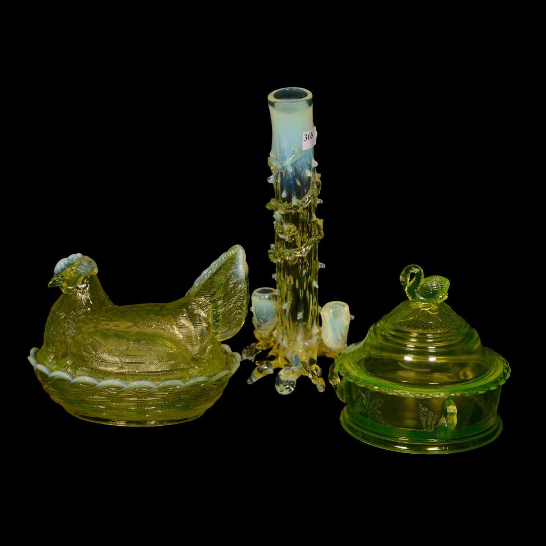 (3) Early Vaseline Art Glass Items (1 of 2)