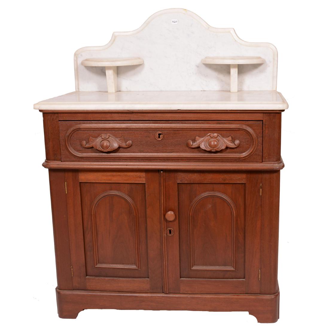 Walnut Commode with White Marble Top and Backsplash (1 of 2)