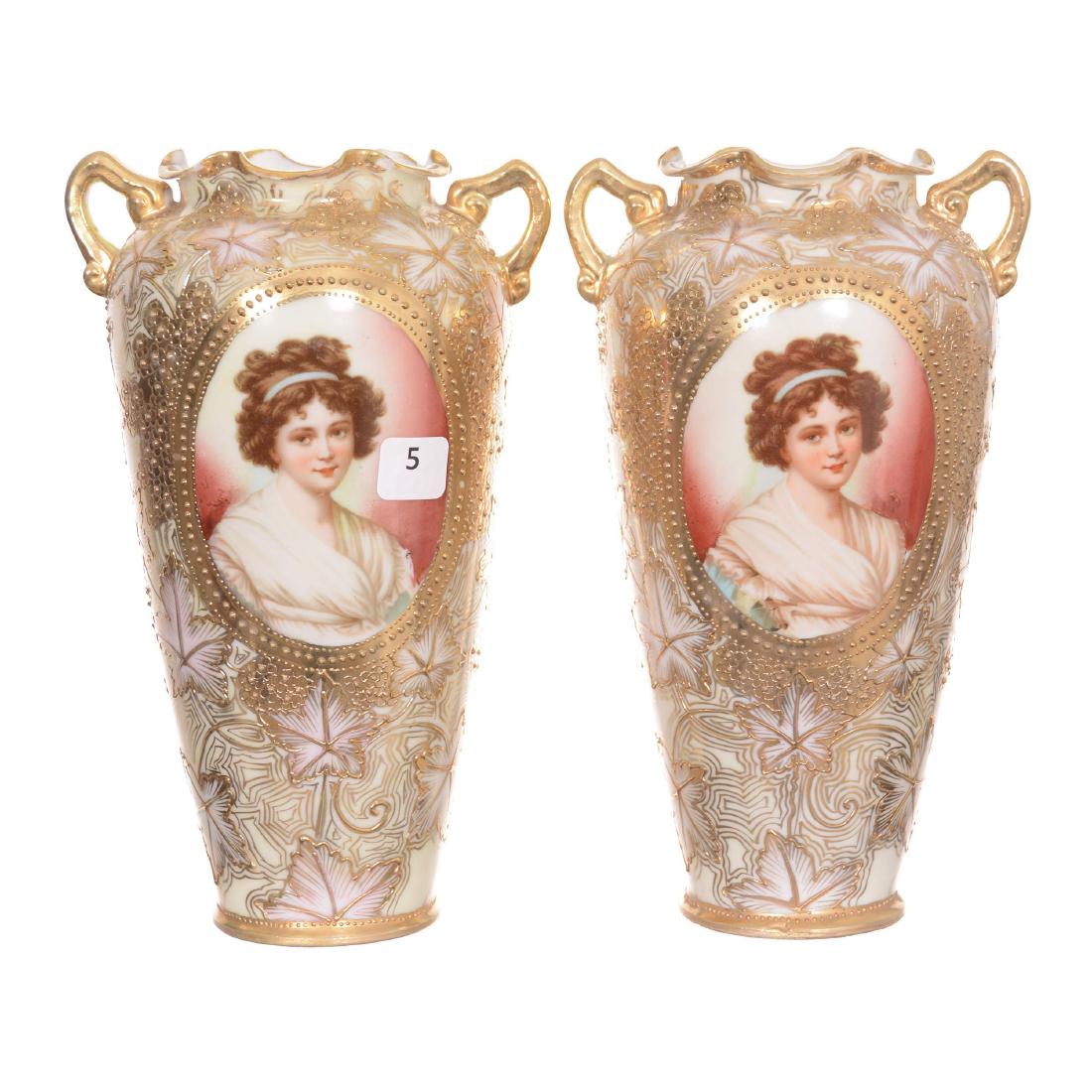 Pair Unmarked Nippon Two-Handled Vases (1 of 4)