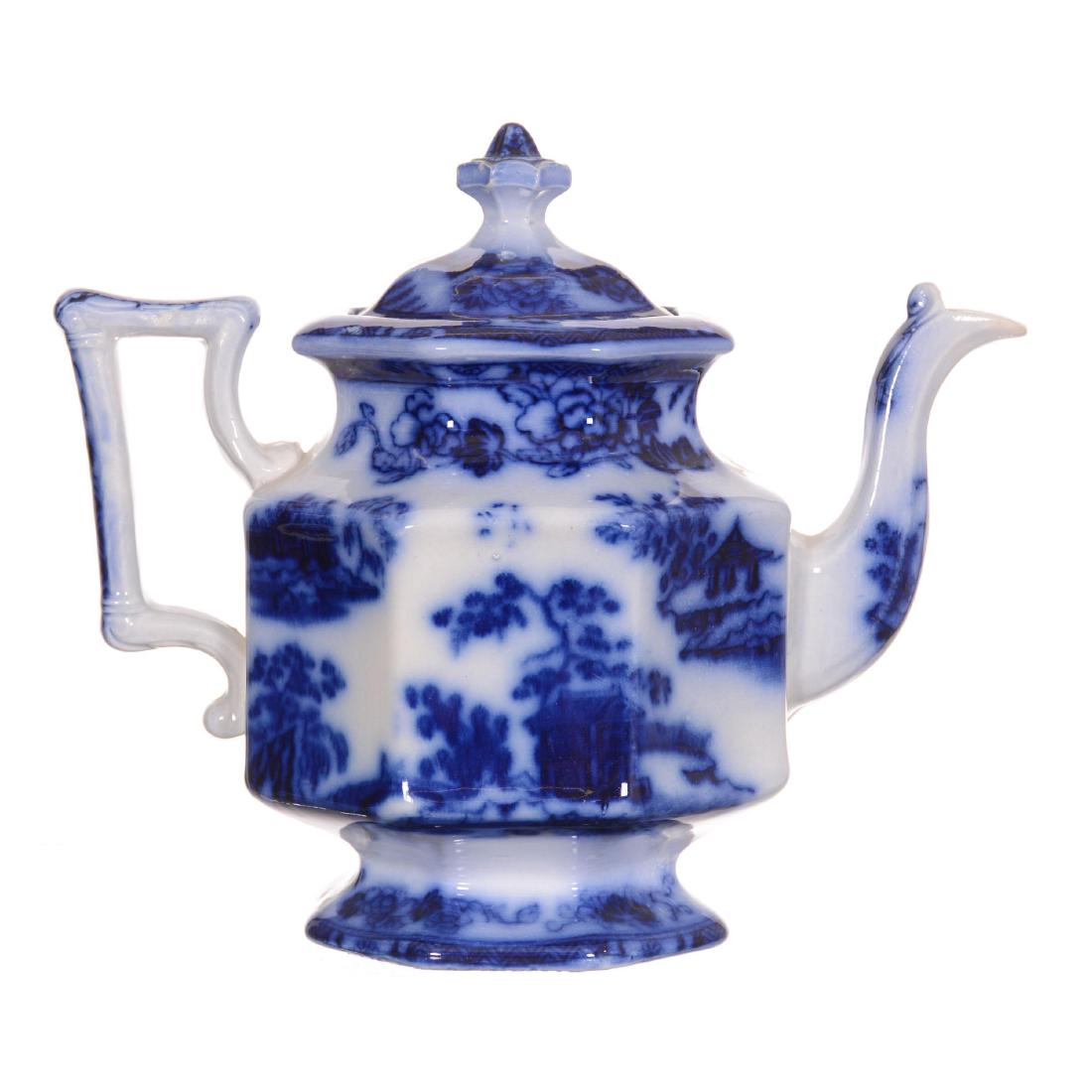 Flow Blue Hong Kong Pattern Tea Pot (1 of 4)