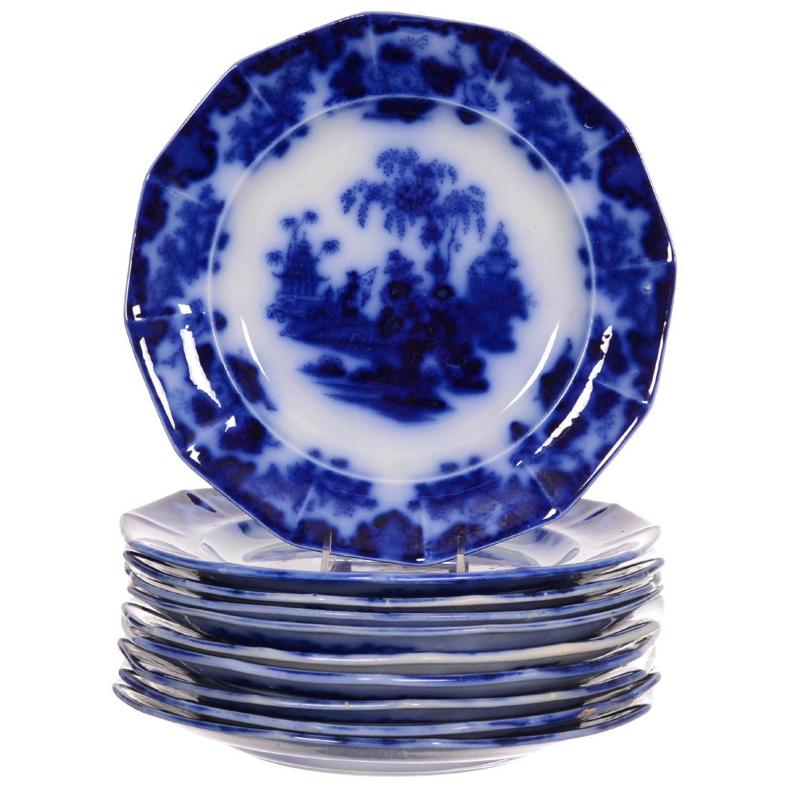 (10) Flow Blue Scinde Pattern Plates by Alcock (1 of 2)