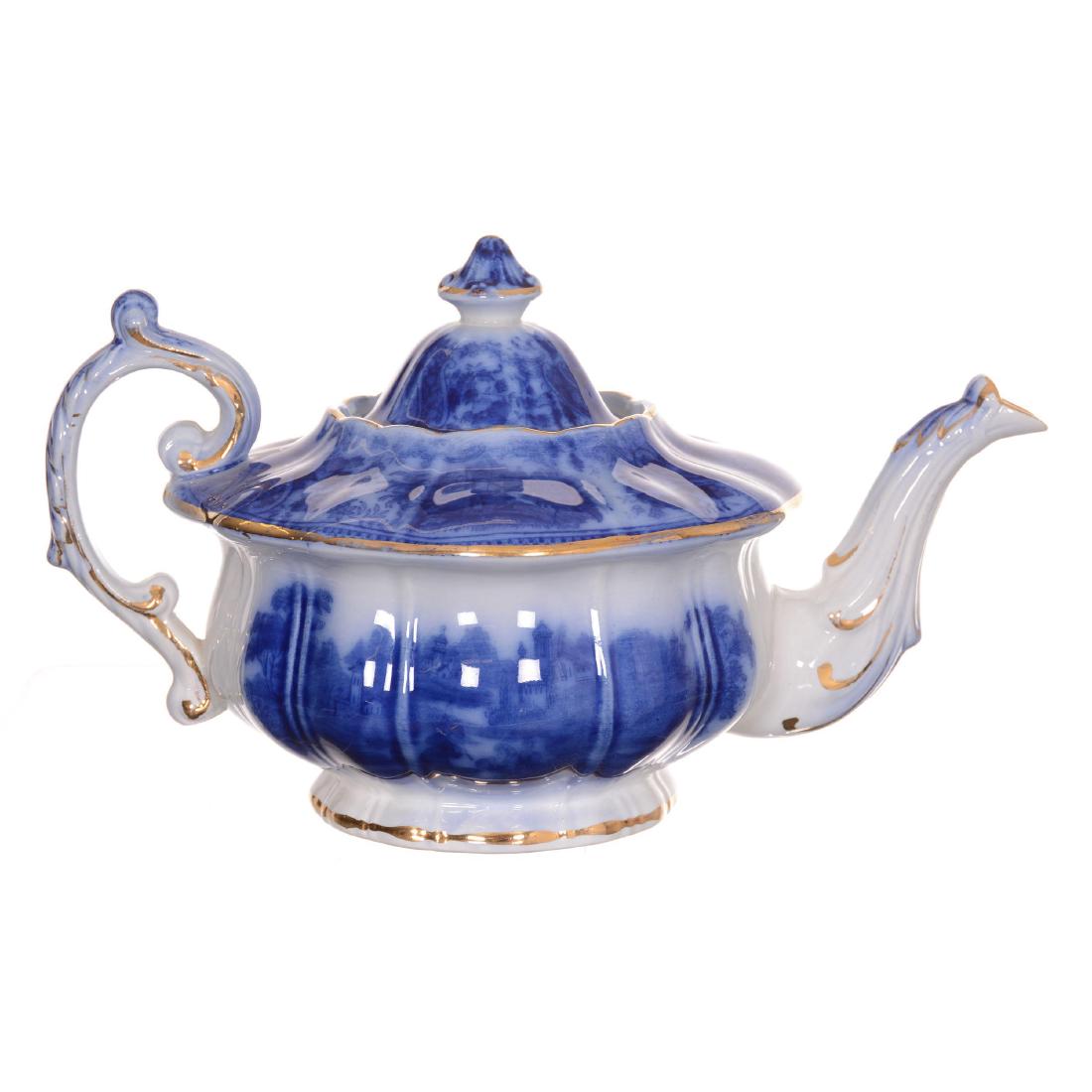 Flow Blue Non Pareil Pattern Tea Pot (1 of 2)