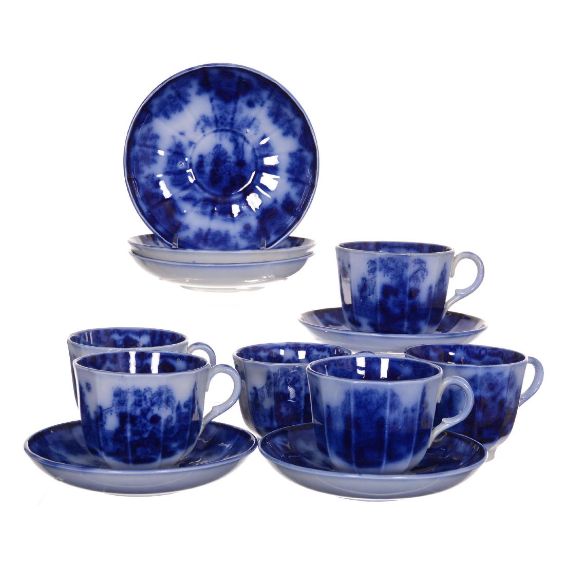 (6) Flow Blue Scinde Pattern Cups and Saucers (1 of 2)