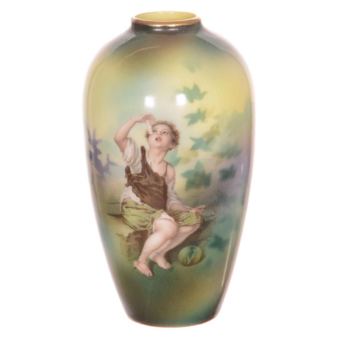 RSP Miniature Vase: RSP Miniature Vase - 4.25" - Green Tones with Melon Eater Scenic Decor