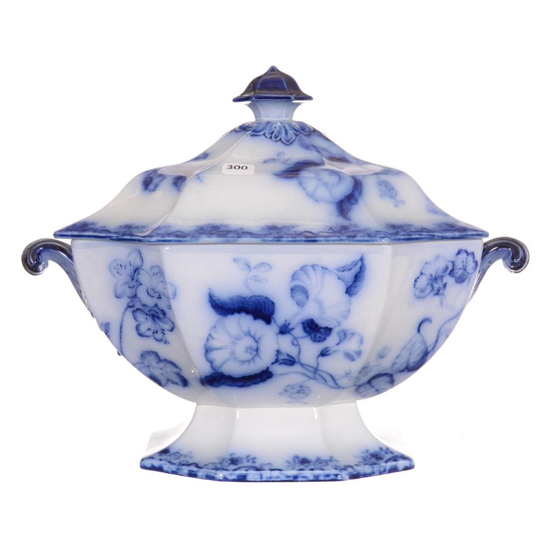 Flow Blue Morning Glory Pattern Covered Tureen (1 of 2)