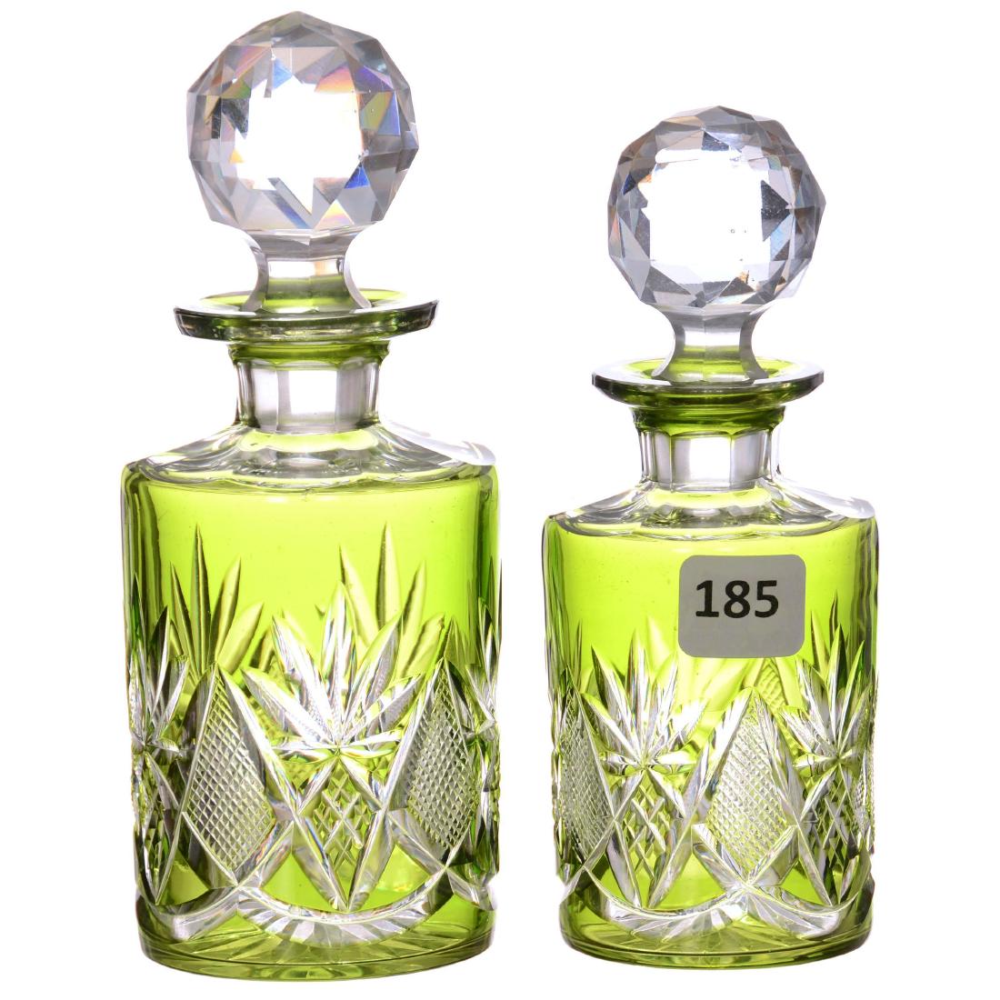 (2) Green Cut to Clear Cologne Bottles (1 of 2)