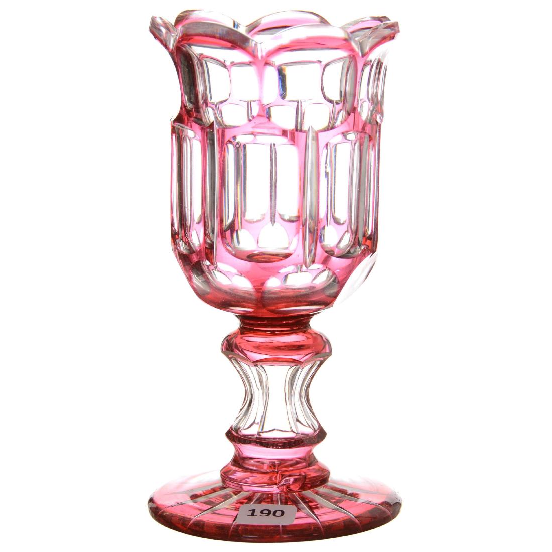 Cranberry Cut to Clear Pedestal Celery Vase (1 of 2)
