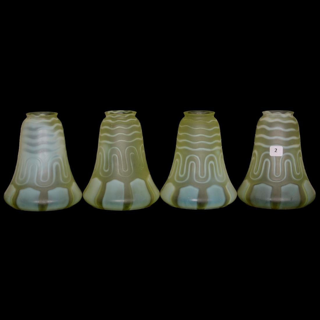 (4) Art Glass Lamp Shades: (4) Art Glass Lamp Shades 6.5" - Vaseline Opal - Bell Shaped - Typical Light Roughness Around Edges - - 2.25" Fitter Opening