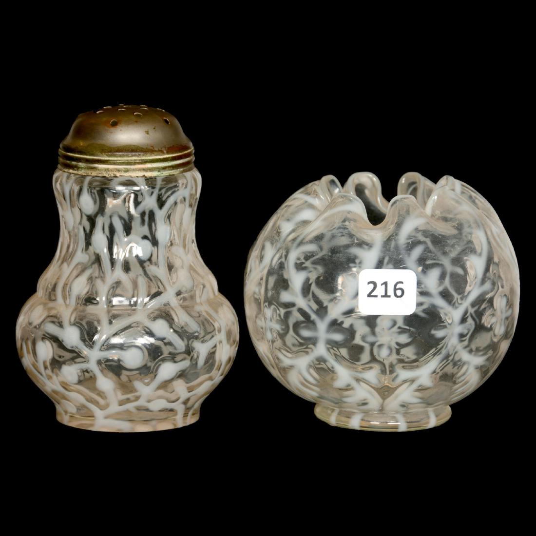 (2) White Opalescent Art Glass Items (1 of 1)