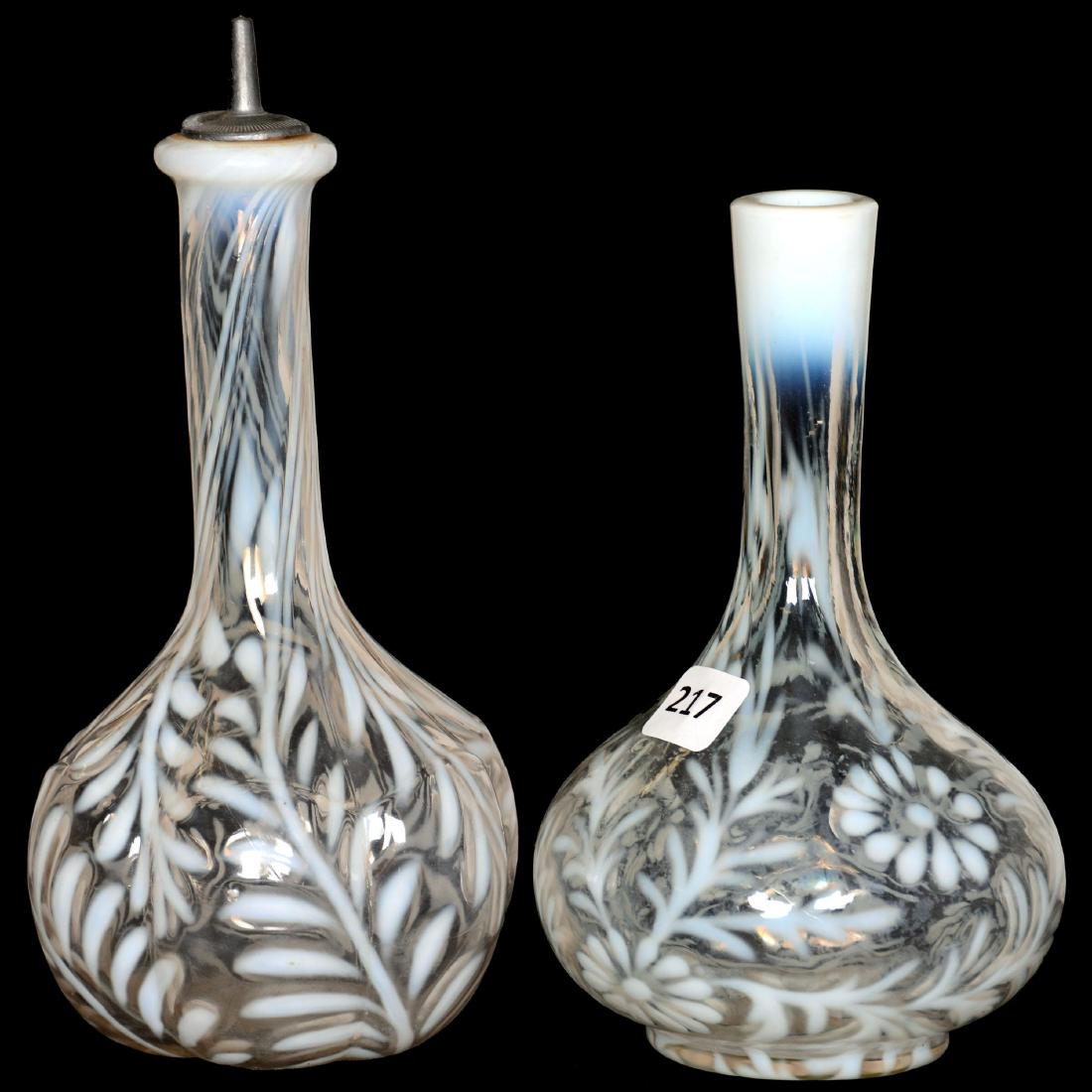 (2) White Opalescent Barber Bottles (1 of 1)