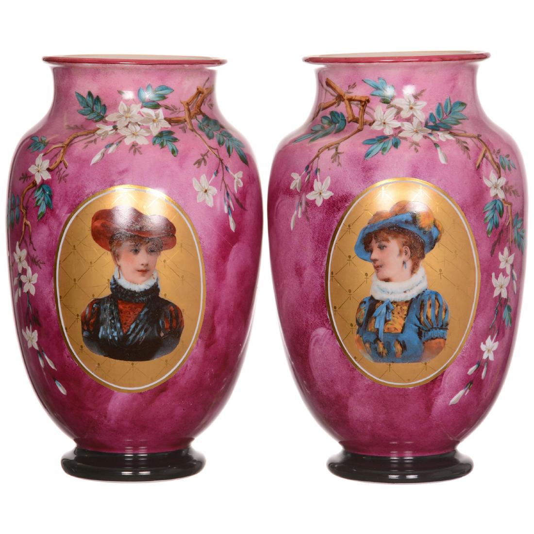 Pair White Opal Art Glass Vases (1 of 6)