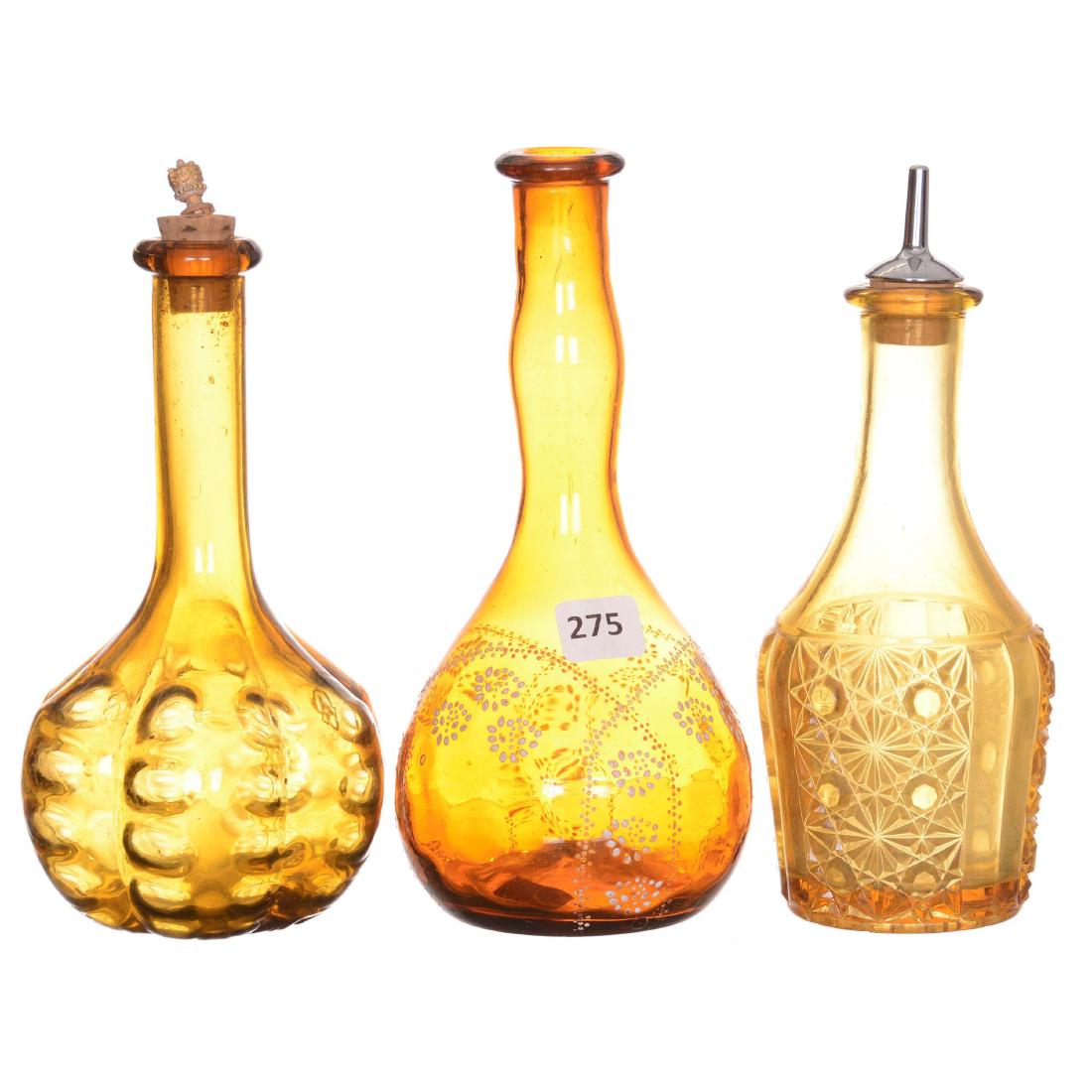 (3) Amber Art Glass Barber Bottles (1 of 1)
