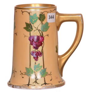 Pickard Handpainted Mug: Pickard Handpainted Mug 6" - Tan and Cream Panels with Floral Decor - Marked "W. G. Limoges France" and "Handpainted Pickard China"