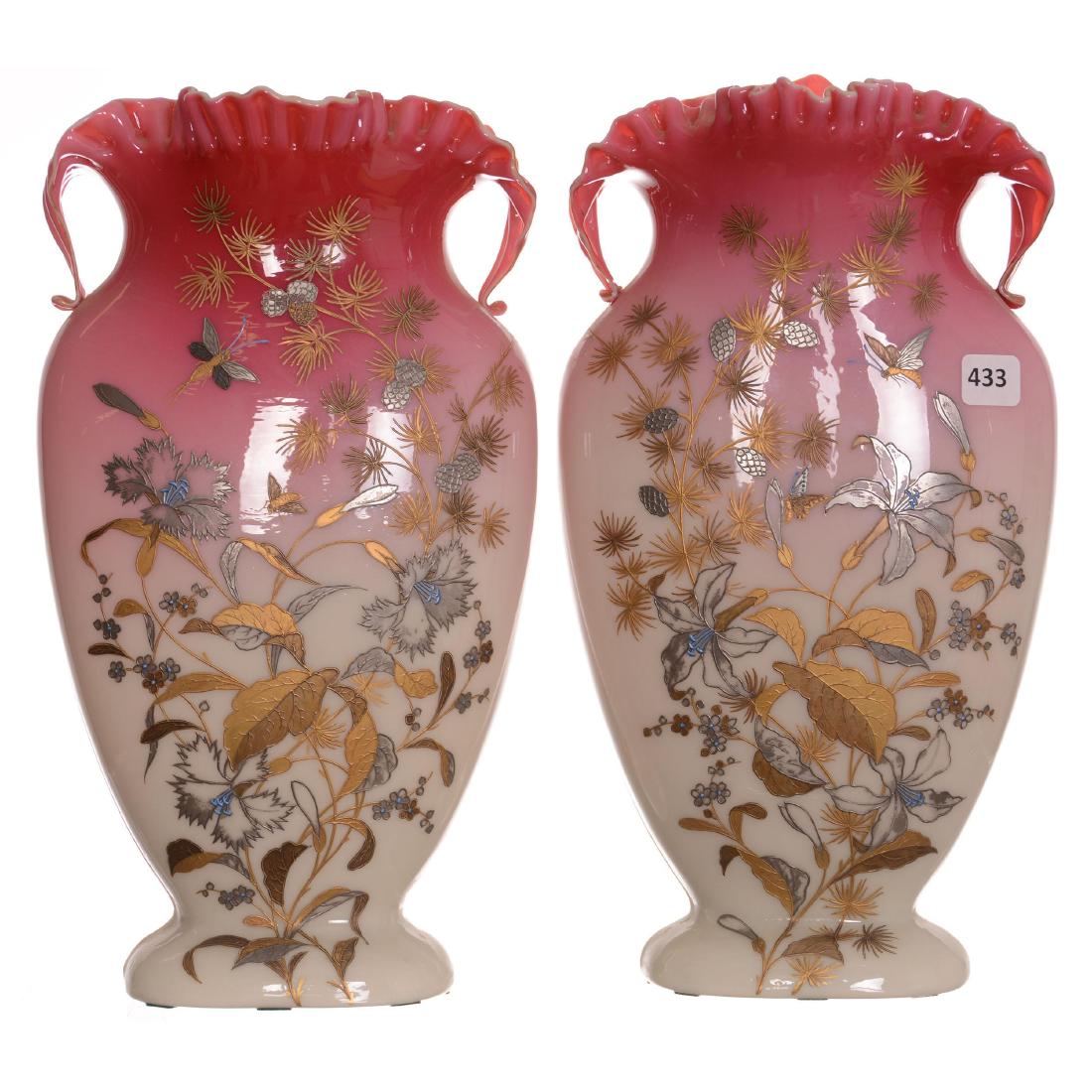 Pair Peachblow Art Glass Vases (1 of 3)