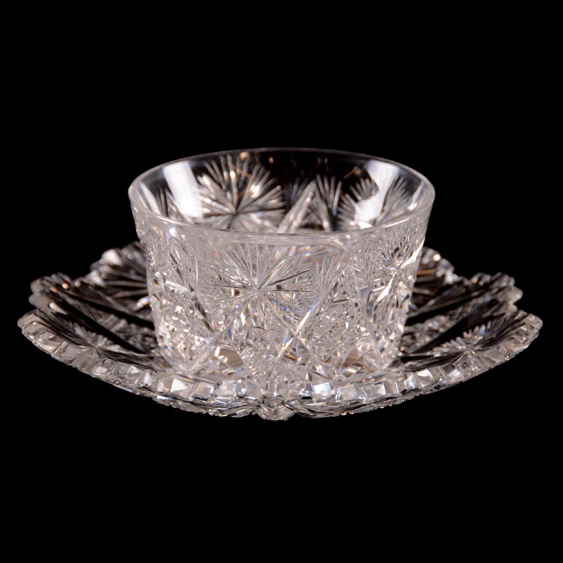 Ramekin & Underplate - BPCG: Ramekin & Underplate - Brilliant Period Cut Glass - 2" X 5.25" - Fredericka Pattern Designed by W.C. Anderson