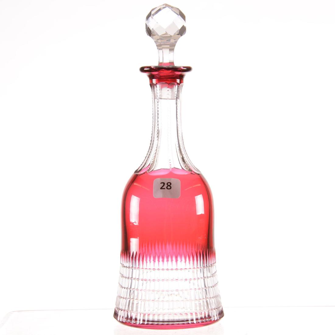 Decanter - BPCG: Decanter - Brilliant Period Cut Glass - 10.25" - Cranberry Cut to Clear - Renaissance Style Design - Bell Shaped Body - Clear Polished Pontil Base