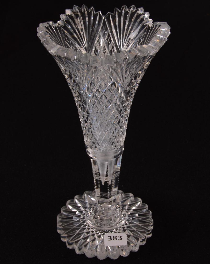 Trumpet Vase - BPCG: Trumpet Vase - Brilliant Period Cut Glass - 9" - Crosscut Diamond and Fan - Scalloped Hobstar Foot - Heavy Blank - Attributed to Hawkes